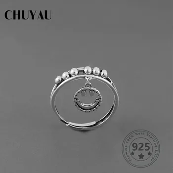 

Chuyau 925 Silver Adjustable Closed Ring Smiley Tag Rings S925 Silver Ring For Women Fine Jewelry Charms Fashion Gift