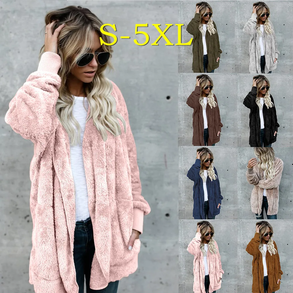 

KALENMOS Hooded Fur Coats and Jackets Women Turn-Down Collar Woolen Coats Ladies Casual Outwear 2ways Wear Plus Size S-5LX