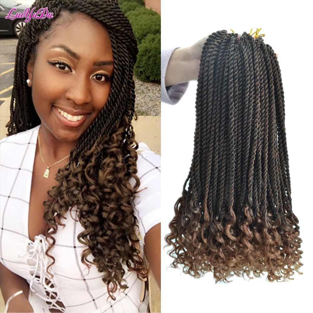 

LUOYUDU 18 Inches Crochet Hair Senegalese Twist Curly Ends Synthetic Braiding Hair 30 Strands Organic Hair Extensions For Women