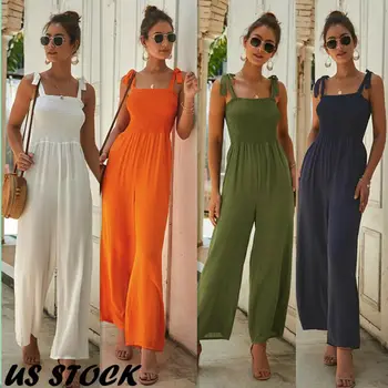 

Women Summer Casual Sleeveless Jumpsuit Loose Wide Leg Overalls One Piece Suit Casual Holiday Party Club Wear