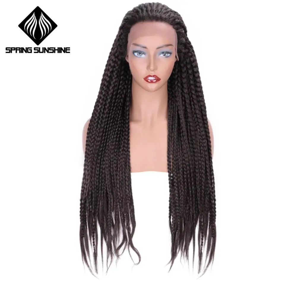 

Spring sunshine Synthetic Braided Lace Front Wig Long Box Braid Wigs for Black Women Natural Brown Purple