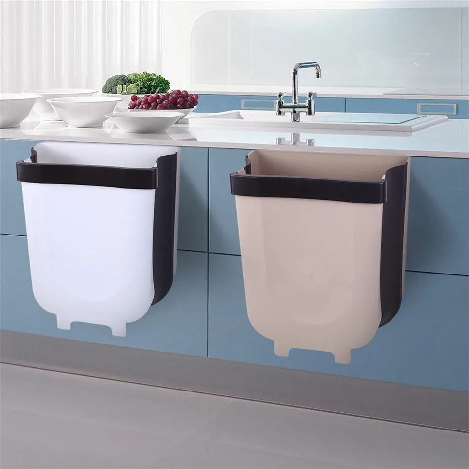 Kitchen Cabinet Door Hanging Trash Garbage Bin Can Folding Waste Bins Kitchen Hanging Collapsible Dry Wet Separation Trash Can