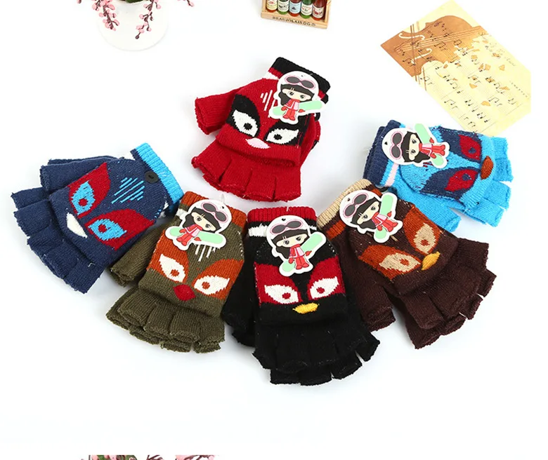 

Autumn & Winter CHILDREN'S Gloves Half Finger Flip Warm Kids Young STUDENT'S Doing Homework Baby BOY'S Girls Fingers Gloves