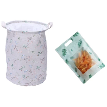 

1Pcs Large Bucket Drawstring Beam Port Laundry Basket Foldable & 50Pcs Plastic Scrub Translucent Baking Packaging Bags