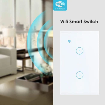

US Plug WiFi Smart Light Switch Voice Control 2 Gang Timer Wireless Wall Remote Touch Panel Work with Alexa Google