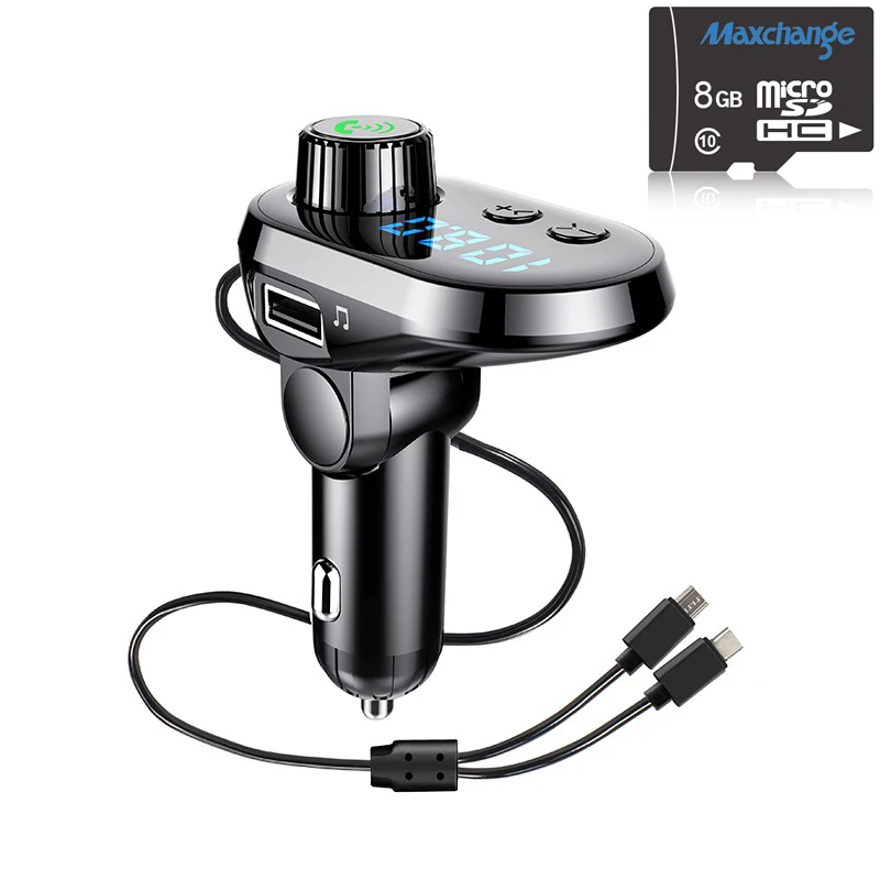 8G TF Card Black Fm-передатчик автомобильный Bluetooth беспроводной mp3-плеер Быстрая зарядка громкой связи U диск TF кардридер с Android usb type C порт - Название цвета: 8G TF Card Black