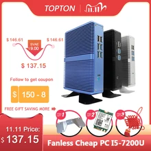 Topton fanless mini pc intel i5 7200u i3 7100u ddr4 ddr3 nuc computador linux windows 10 pro 1 * msata 1*2.5 vga sata 4k htpc hdmi vga