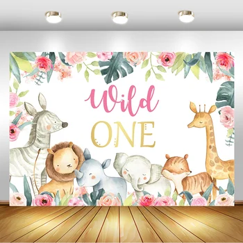 

Wild One Backdrop Woodland Baby Shower Background For Photography Elephant Lion Giraffe 1st First Birthday Decorations Supplies