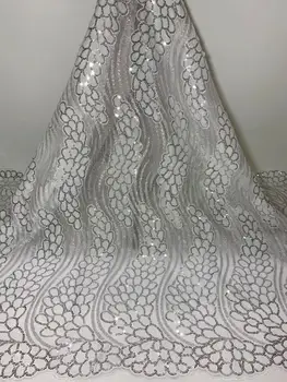 

New white french lace fabric with feather embroidery tulle lace latest african lace 2020 African brocade sequins lace fabric