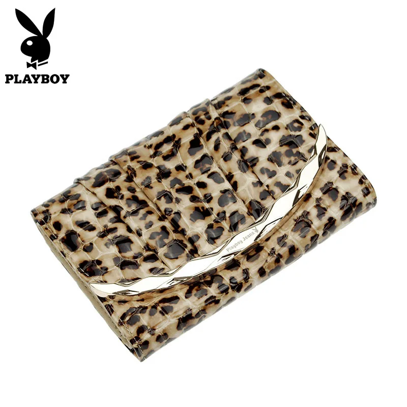 

Shoppe Genuine Product PLAYBOY Women's Wallet Cowhide Wallet Genuine Leather Leopord Pattern Patent Leather Wallet Flip