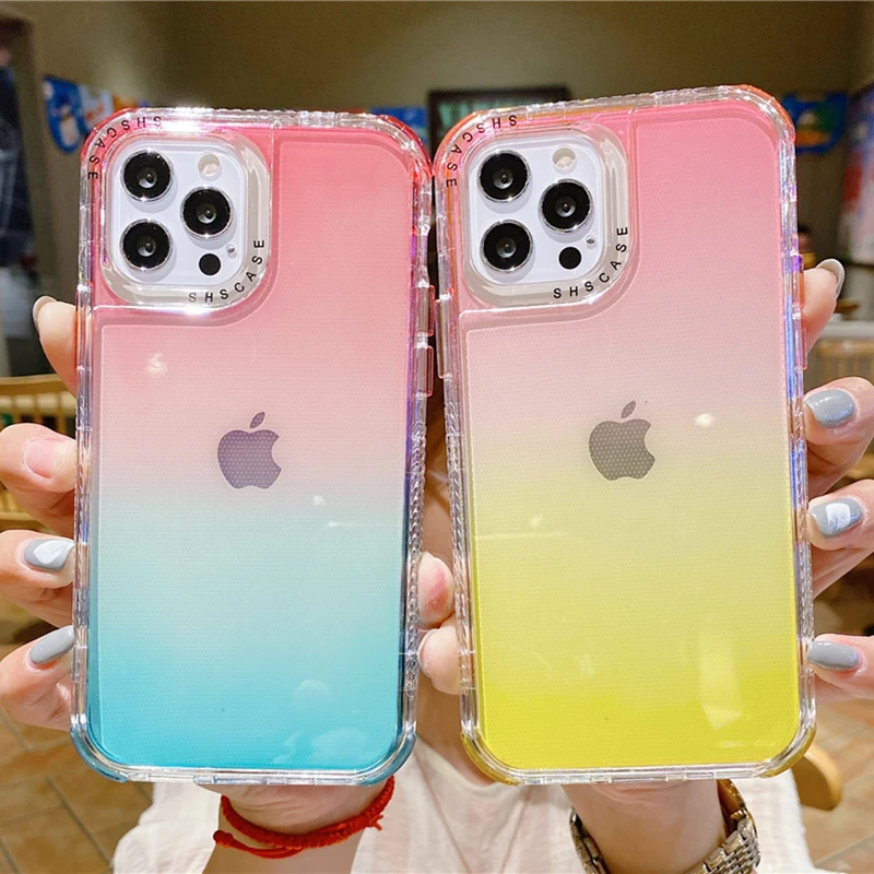 Dual Layer Gradient Shockproof Bumper Phone Case For iPhone 11 Pro Max 12Mini 13 12 Pro Transparent Soft Cover For iPhone 11 12 iphone 13 mini waterproof case