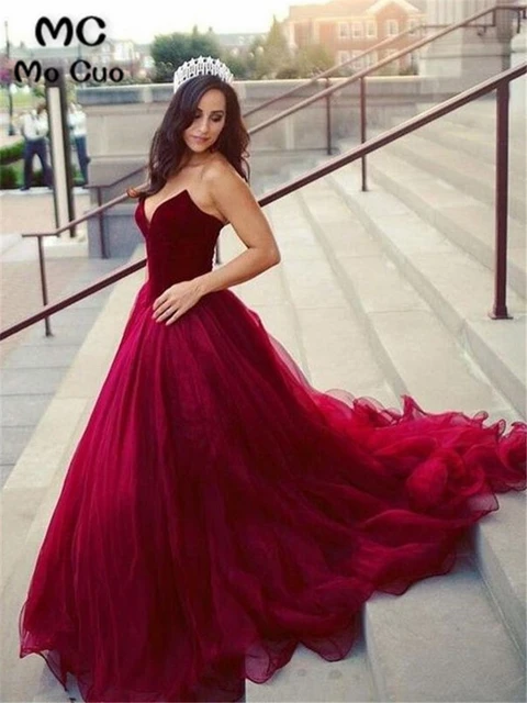 Elegante Vestido de fiesta para mujer, vestidos largos de terciopelo y Organza con cordones en la espalda, cola barrido _ - AliExpress Mobile