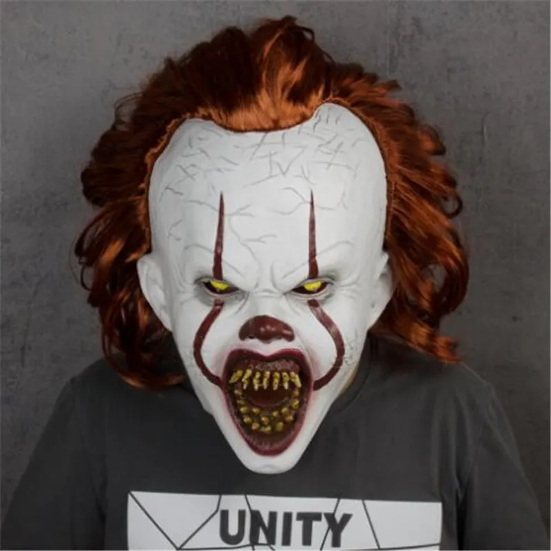 Это: вторая часть маски Pennywise страшный клоун Джокер маска глаза будут блестеть клоун латексная маска Хэллоуин косплей это: вторая часть