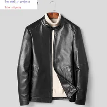 Натуральная кожаная мужская куртка из овчины, Повседневная Байкерская мотоциклетная куртка, весенне-осенние кожаные куртки D8268F J3514