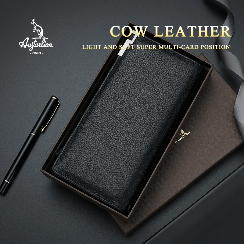 Популярный модный мужской длинный кошелек из мягкой кожи на молнии деловой