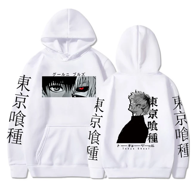 Tokyo Ghoul Anime Hoodie Pullovers Sweatshirts Ken Kaneki Graphic Printed Tops Casual Hip Hop Streetwear White1