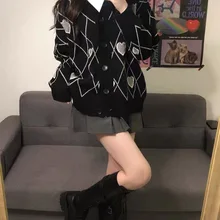

свитер 2022 Women's Winter Sweater Set Girl Sweater Fashion Design Gothic Style Oversized V-neck Harajuku Loose Retro Knitted