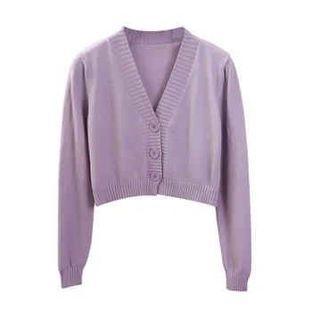 Women's Cropped Cardigan Sweaters Female Black White Short Sweater V Neck Single Breasted Sweater Woman Knitted Cardigan GD153 1