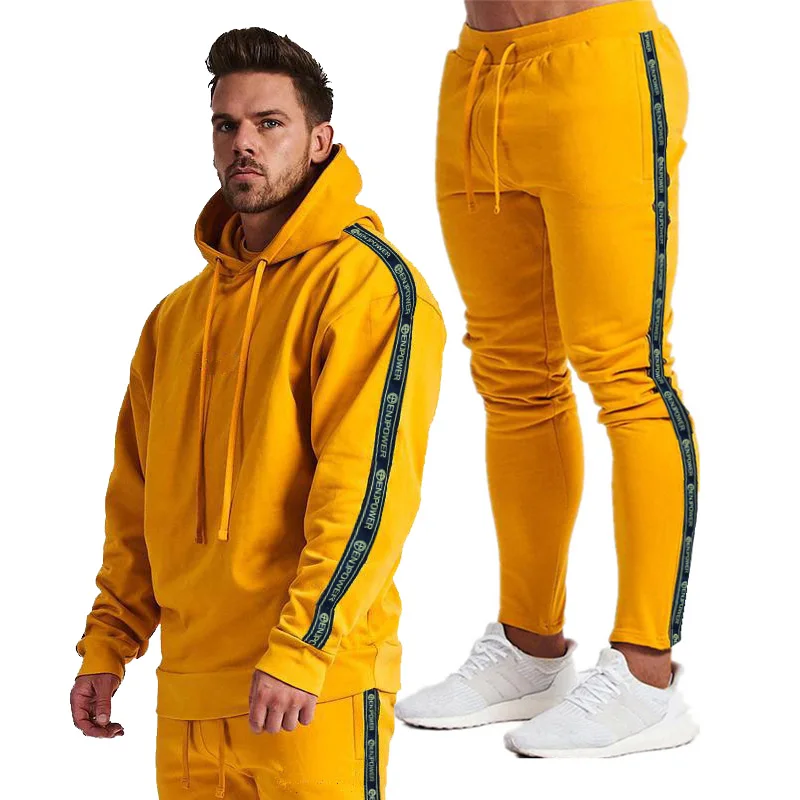 

ENJPOWER 2019 Men's Set Fashion Sportswear Tracksuits Sets Men's Bodybuilding Hoodies+Pants casual Outwear Suits Size M-XXL