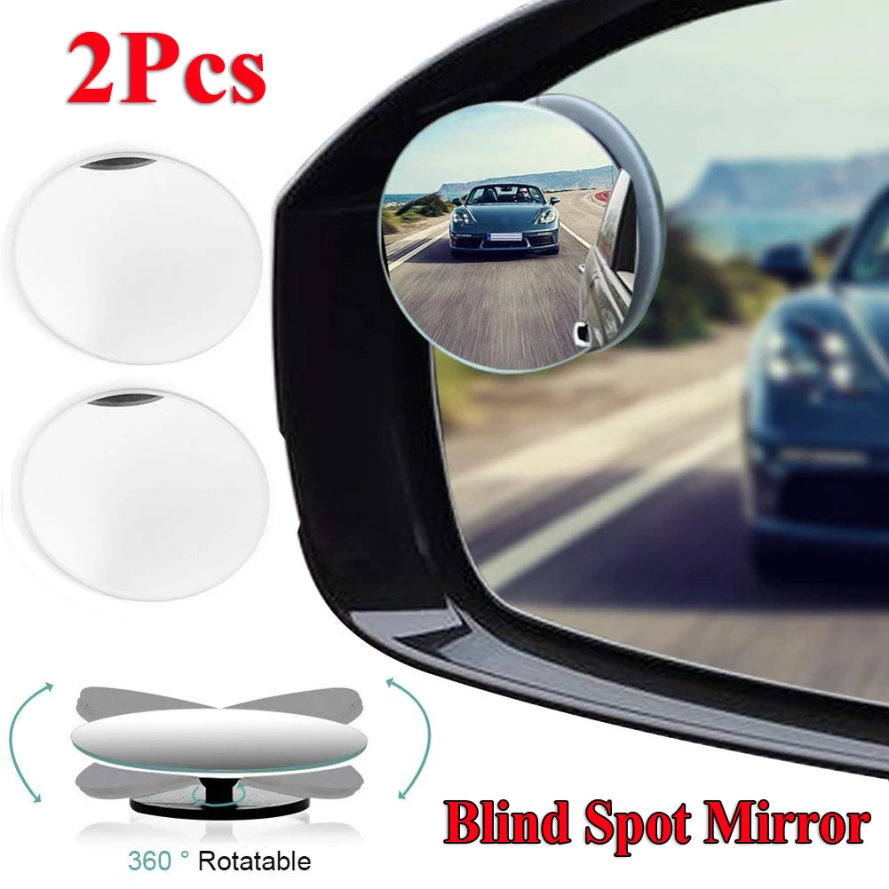 

2pcs Round Car Blind Spot Mirror HD Glass Frameless Convex Rear View Mirror 360° Rotatable Automibile Exterior Parking Mirror