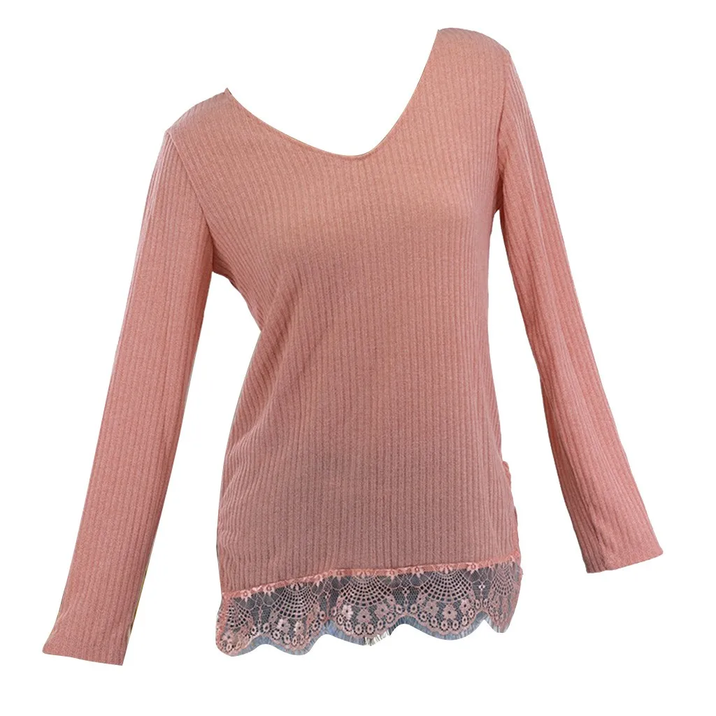 

Womens Lace pullover sweater Winter 2019 Casual V Neck Long Sleeve Lace Blouse Cute Pullover Sweater Shirts Tops pull femme