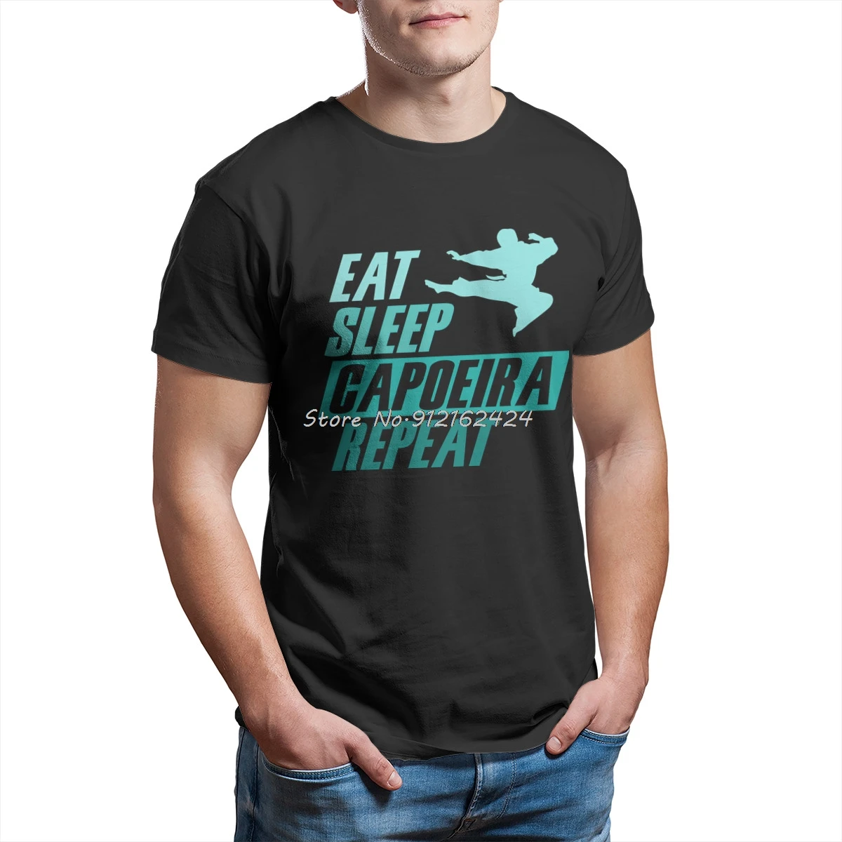 Футболка мужская с надписью Eat Sleep Capoeira хлопковая рубашка в бразильском стиле для