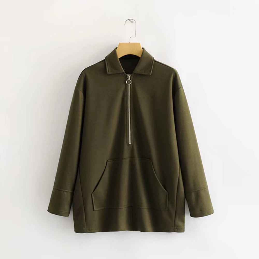 Ladyfirsy Green ZA осенние толстовки новые осенние пуловеры с отложным воротником женские вечерние уличные стильные толстовки с капюшоном