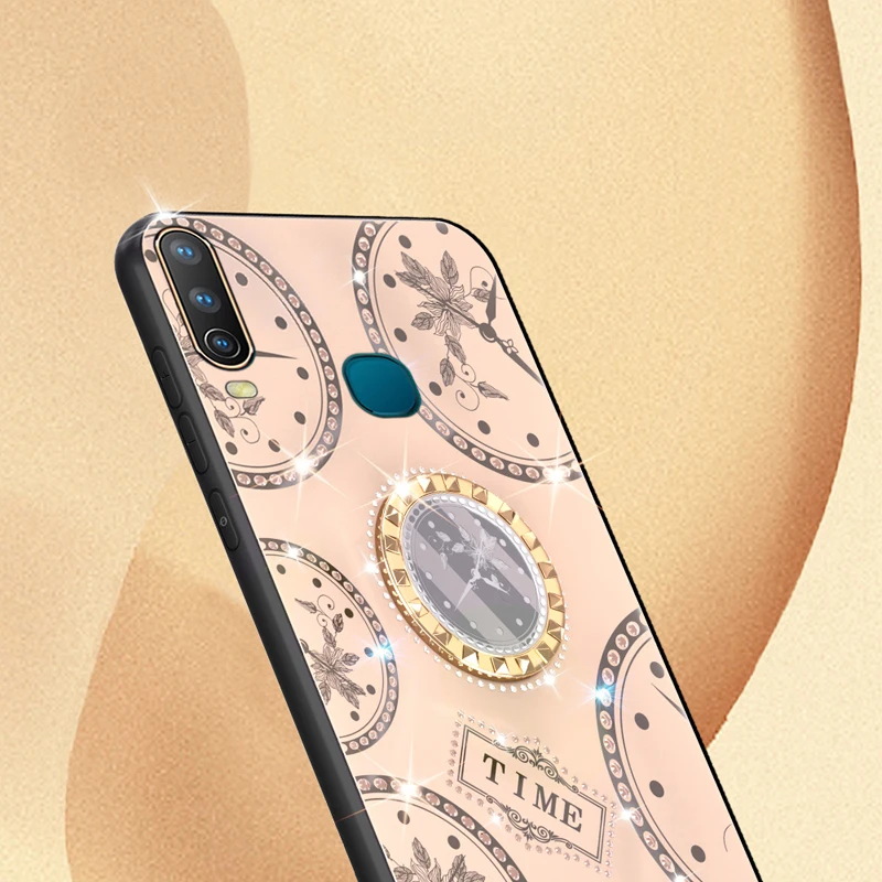 Чехол для телефона VIVO Y19 U3 Y5s Y11 Модный Блестящий ювелирный узор с часами кольцо держатель задняя крышка Жесткий защитный корпус