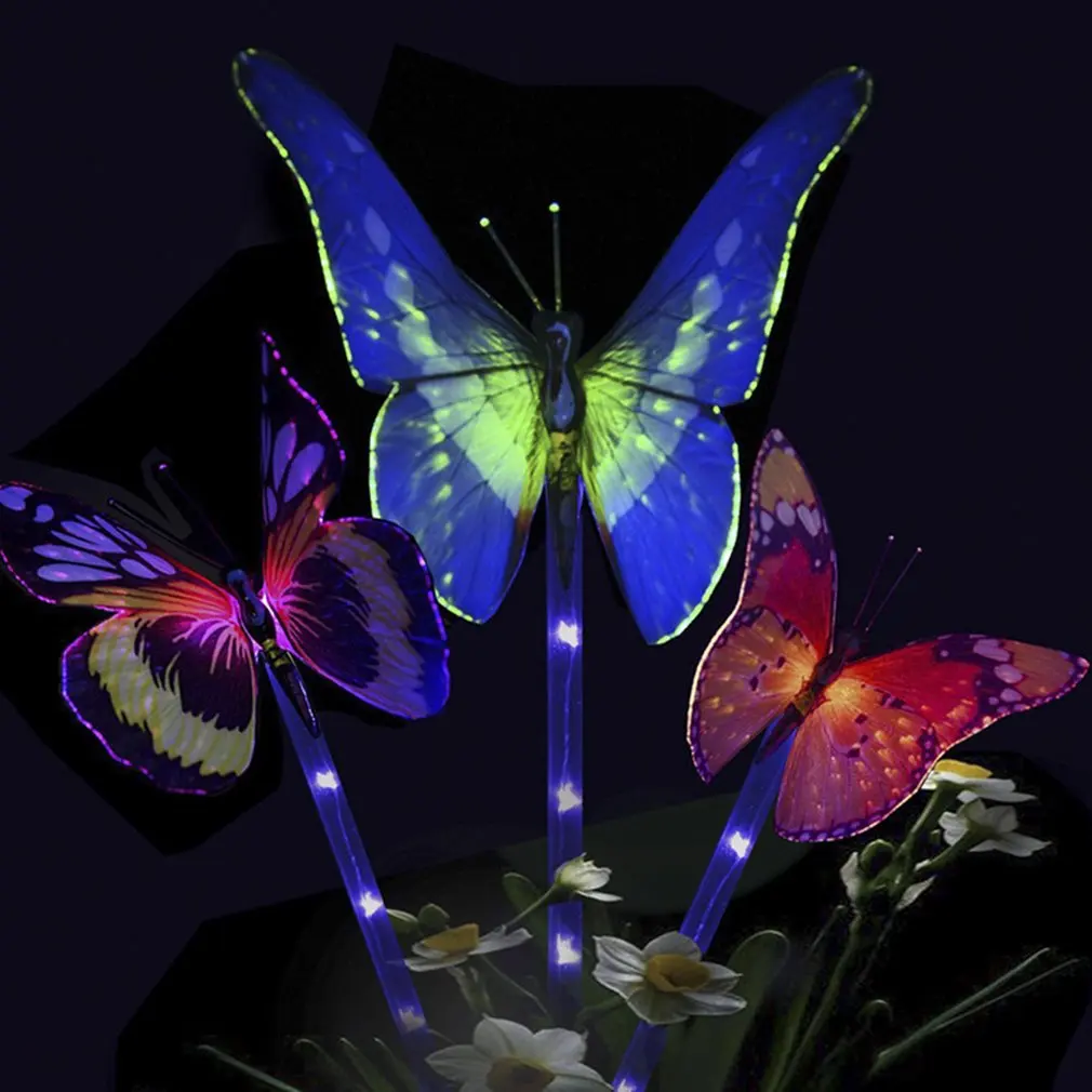 Solar Butterfly Light 7 Color Cycle Led Fiber Butterfly Light Lawn Garden Villa Landscape Light Decorative Flower Light