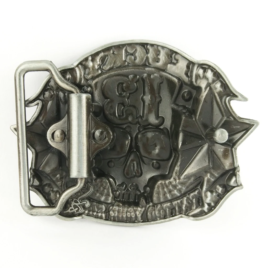Antique Silver Skull Belt Buckle 13 Stars Tattoo Your Soul Lucky G&uuml;rtelschnalle