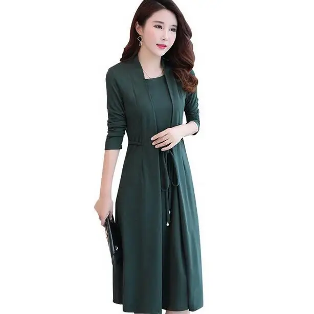 2020 женское платье с имитацией двух частей осеннее для мамы среднего возраста