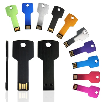 

10Pcs Free Logo Colorful Metal Key Shape Usb Flash Drive 4GB 8GB 16GB 32G 64G 128MB Pen Drive Pendrive U Disk Thumb Memory Stick