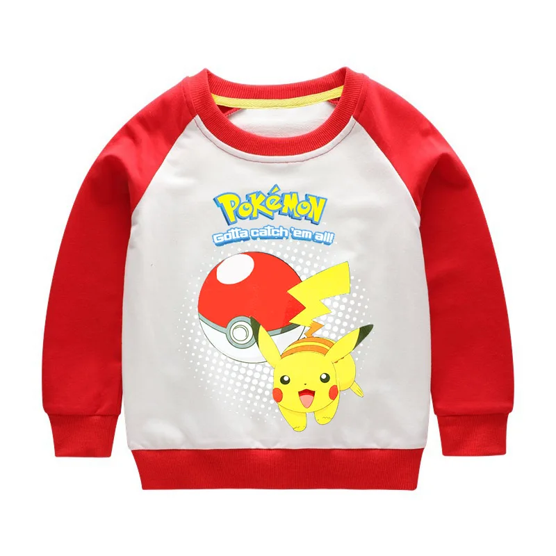 От 2 до 10 лет футболка Pokemon/Детская осенняя одежда с капюшоном, футболка с Пикачу, Детская кофта для мальчиков, рубашки топ с длинными рукавами для маленьких девочек