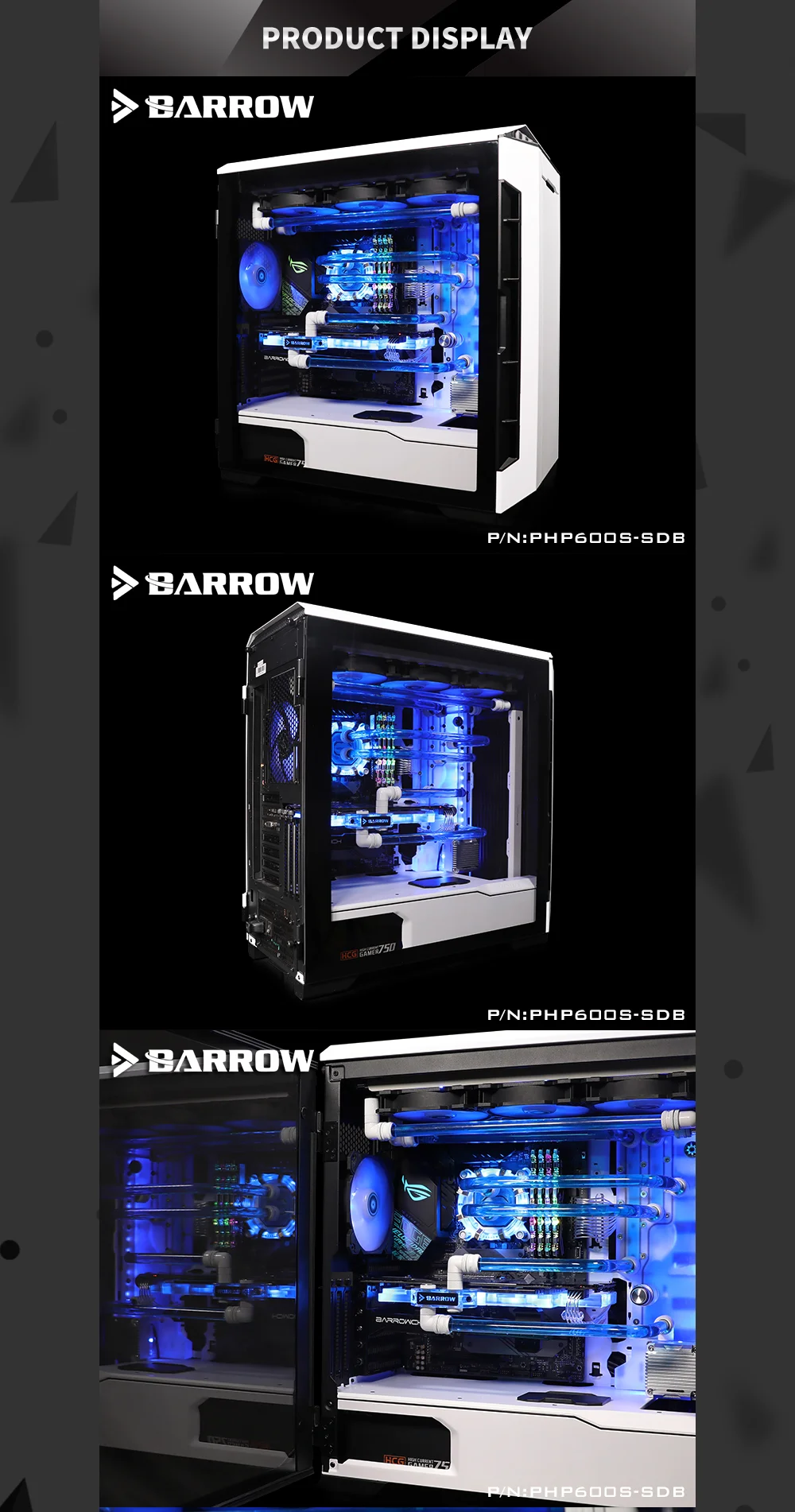 Barrow PHP600S-SDB, Waterway Boards For Phanteks P600S Case,For Intel CPU Water Block & Single/Double GPU Building  