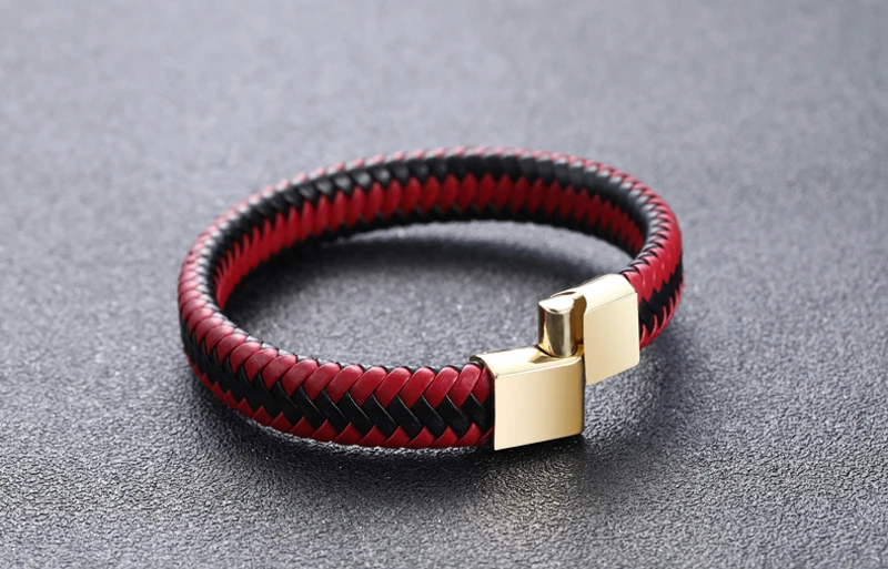 2019New Men Jewelry Punk Black Blue Braided Leather Bracelet for Men Fashion Bangles GiftsStainless Steel Magnetic Clasp