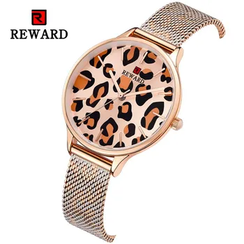 

REWARD Women's Watch Leopard print Steel Mesh Watch Women Fashion Ultra-thin Watches Japanese Movement 3 ATM Ladies Watches D7