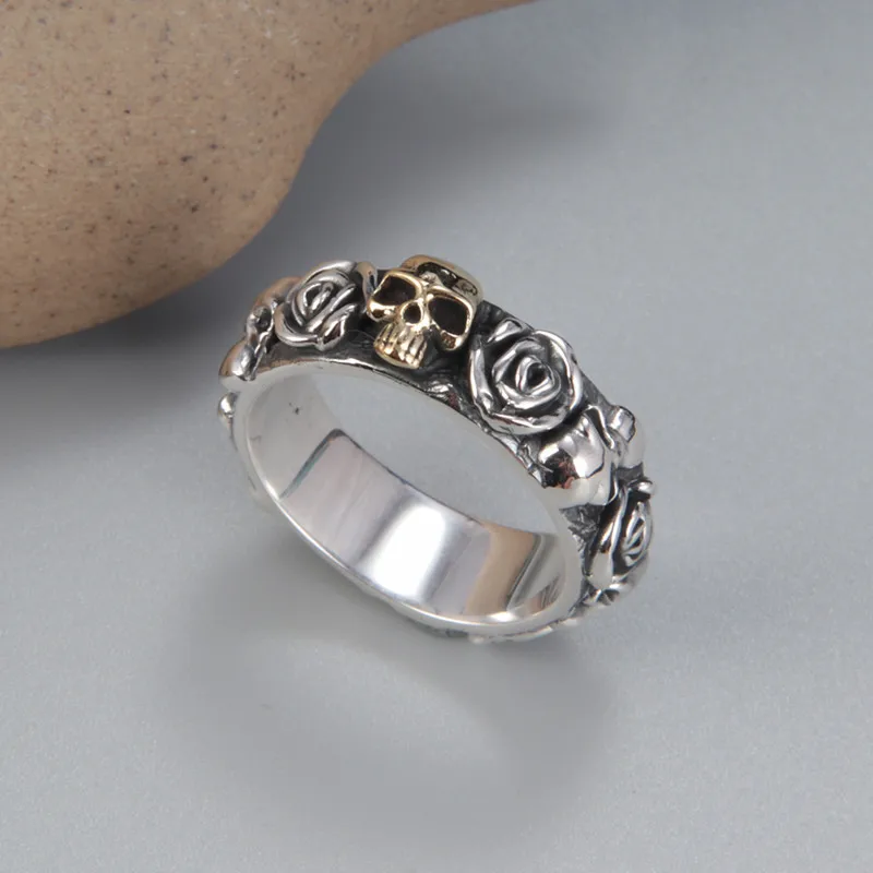 BOCAI New 2021 Trendy 100% s925 Silver Skull Rose Flower Ring for