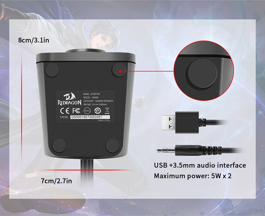 Redragon GS500 aux 3,5 мм мощный 2,0 стерео портативный мини динамик колонки звуковая панель для ПК компьютер ноутбук ТВ Mp3 громкоговорители