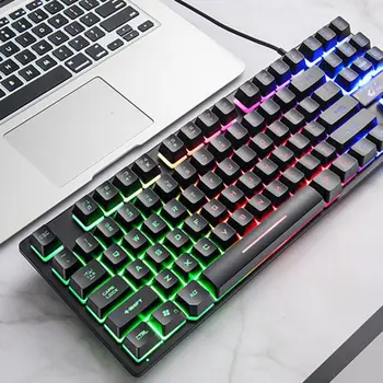 

Gaming Keyboard 87 Keys Keyboard for PC / Laptop Gamer Wired Backlit Keyboard X5QC