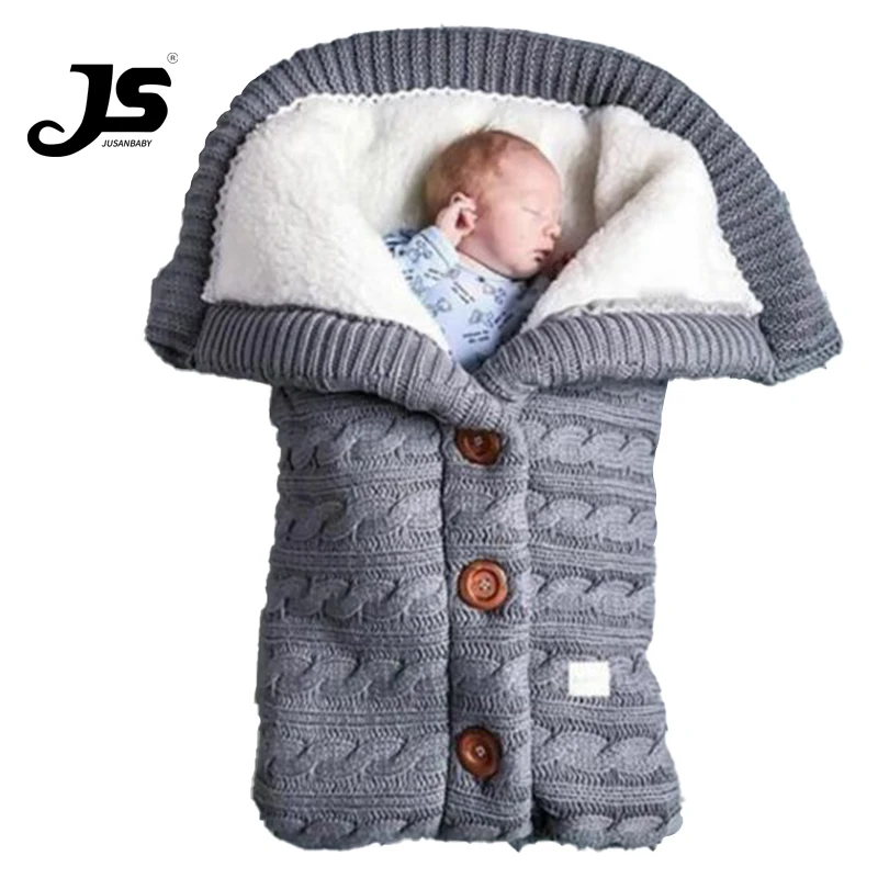 

Jusanbaby Knitted sleeping bag button plus velvet sleeping bag baby outdoor baby thickening warm stroller sleeping bag
