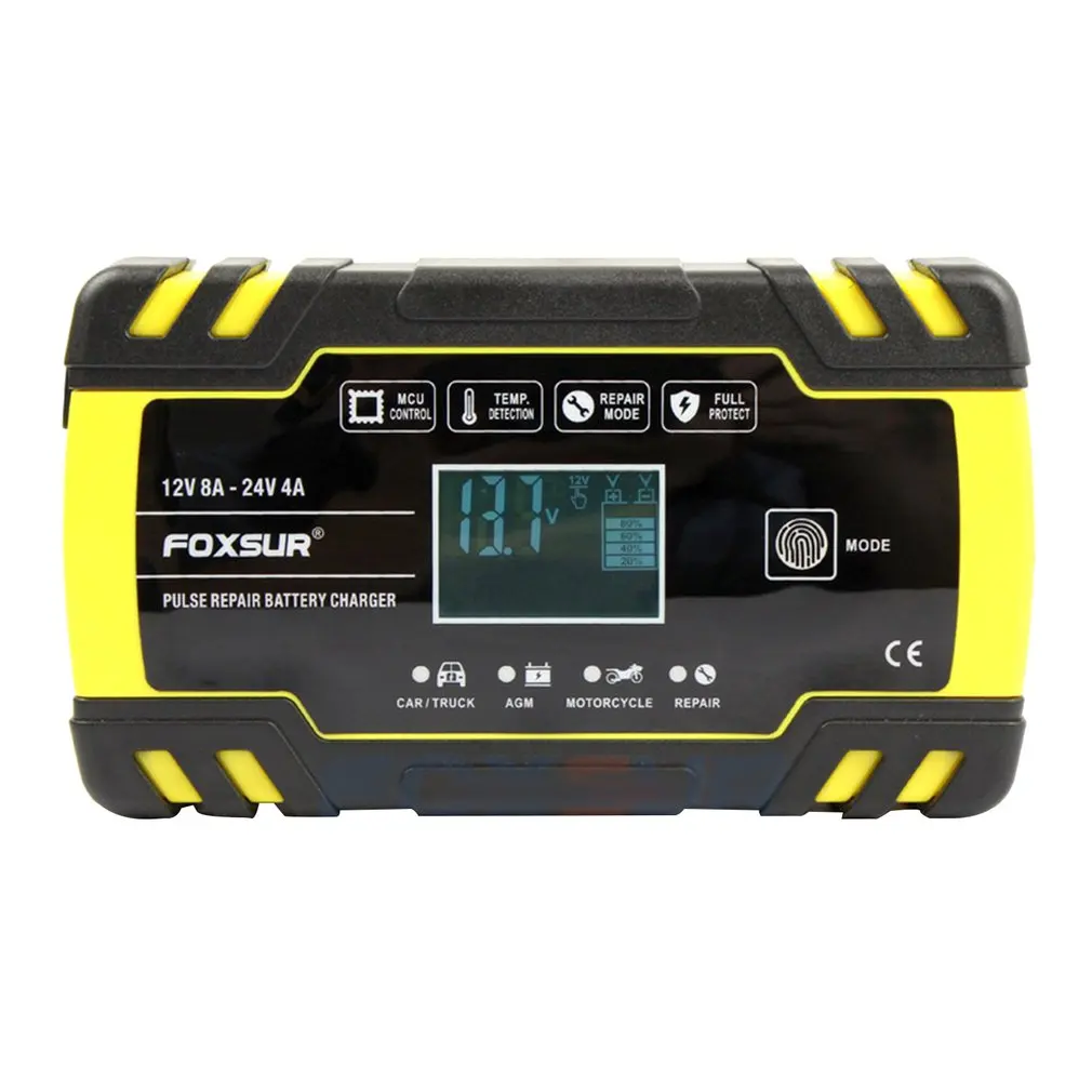 

FOXSUR 12V/24V Motorcycle & Car Automatic UPS Intelligent LCD EFB AGM GEL Pulse Repair Battery Charger