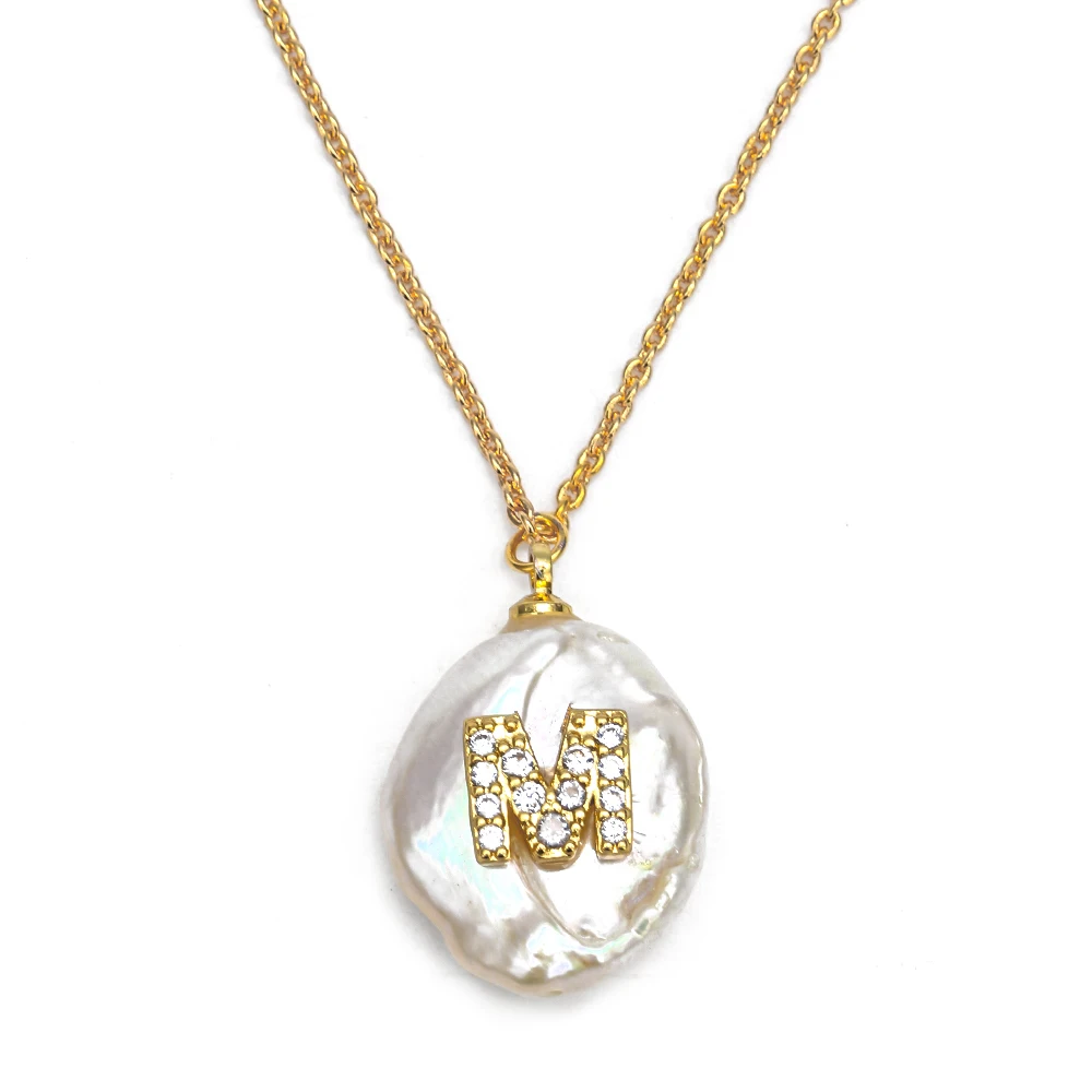 EVIL EYE Micro Pave 26 ожерелье с буквенными подвесками золотая цепочка с алфавитным жемчугом ожерелье ювелирные изделия для женщин EY6469 - Окраска металла: M