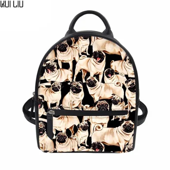 

Customized Women Backpack Pug Dog Printing Backpacks PU Small String Bag Teenage Girls Casual Travel Bag Fashion School Bookbag