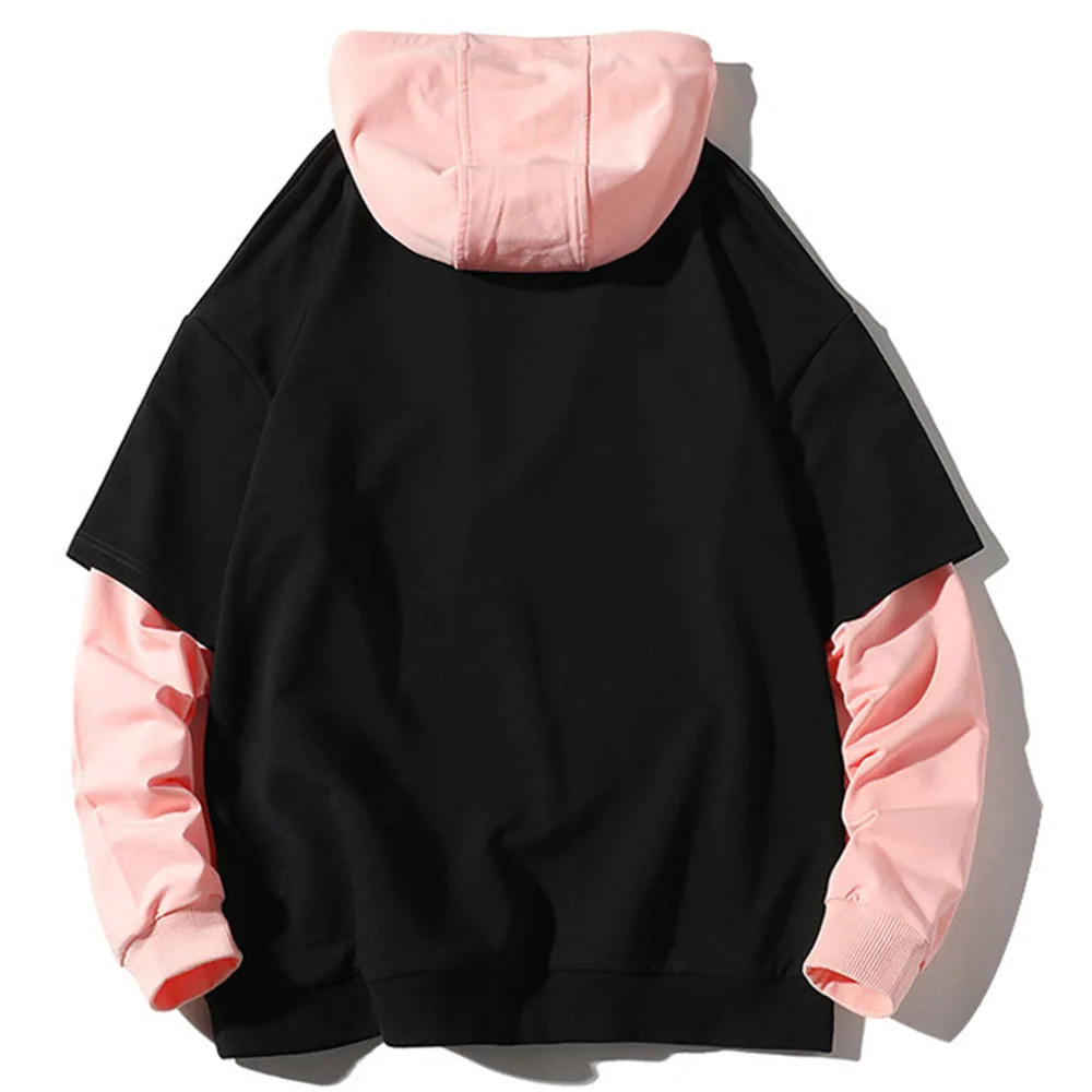ZAFUL Китайская вышивка КолорБлок имитация двух частей шнурок с капюшоном куртка искусственный костюм пуловер мужская толстовка с капюшоном