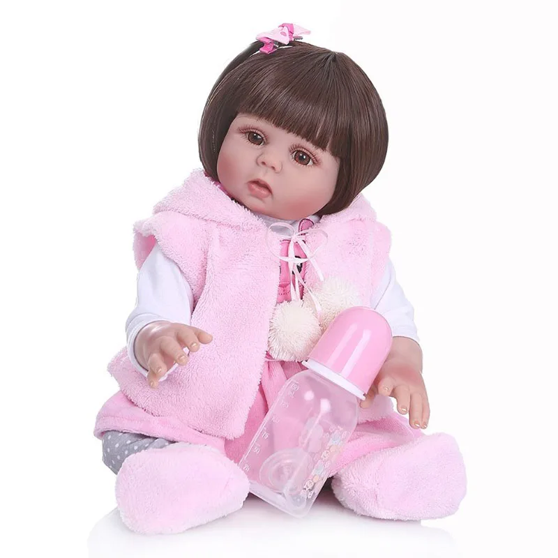 48 см bebe reborn кукла для маленьких девочек в розовом платье кролика полное тело мягкий силиконовый реалистичный ребенок гладкие длинные волосы Ванна игрушка