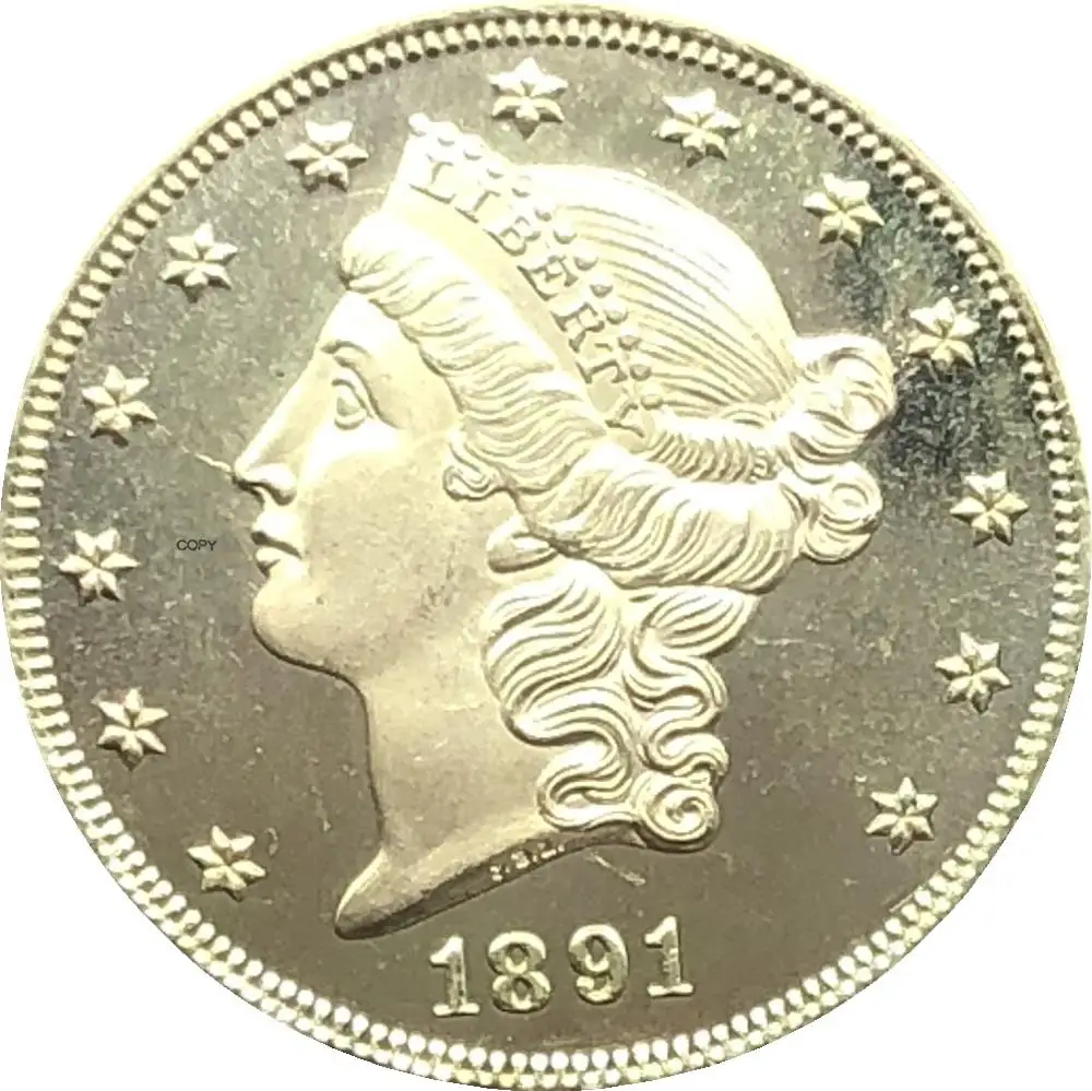 

Голова свободы США, двойной Орел, США 1891, 1891 куб. См, девиз в США 20 долларов в честь бога, мы доверяем золотым монетам, латунные копировальные монеты