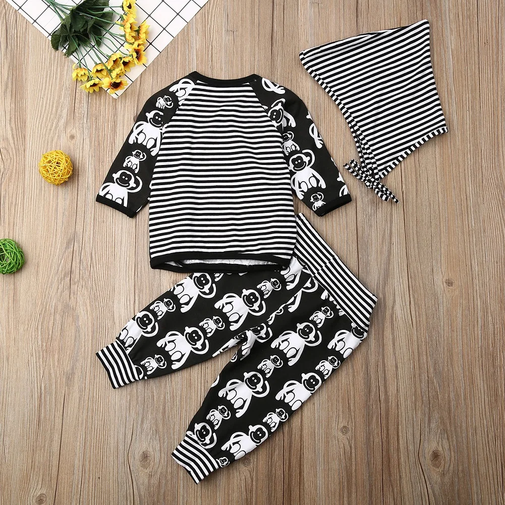 Emmababy, 3 предмета, Одежда для новорожденных мальчиков и девочек футболка с длинными рукавами и принтом животных штаны в полоску комплект хлопковой одежды на осень