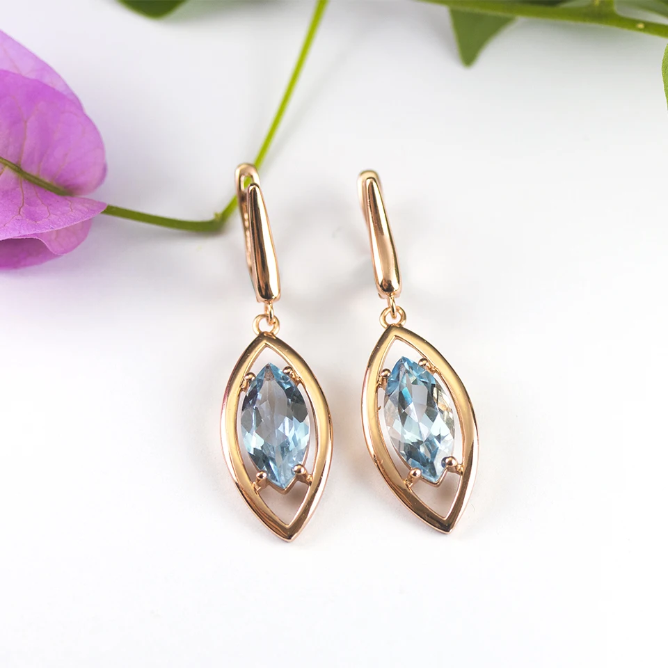 

Bolai Natural Sky Blue Topaz MQ 14*7mm Clasp Earrings 925 Sterling Silver Rose Gold Tone Jewelry for Women Mother Gift S925