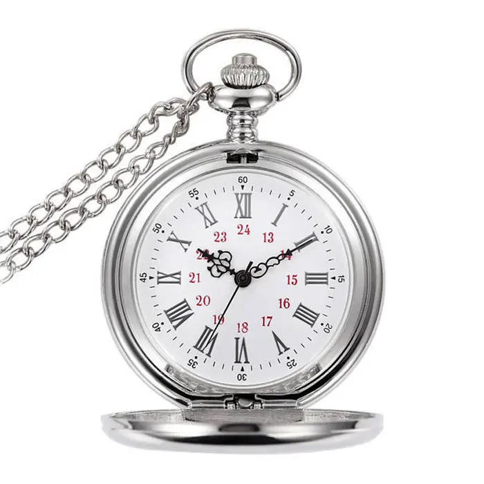 Серебристый New Arrival Silver Smooth Quartz Pocket Watch Fob Chain Best Gift Men Women Fashion Steampunk Roman Numerals Reloj De Bolsillo - Цвет: Серебристый