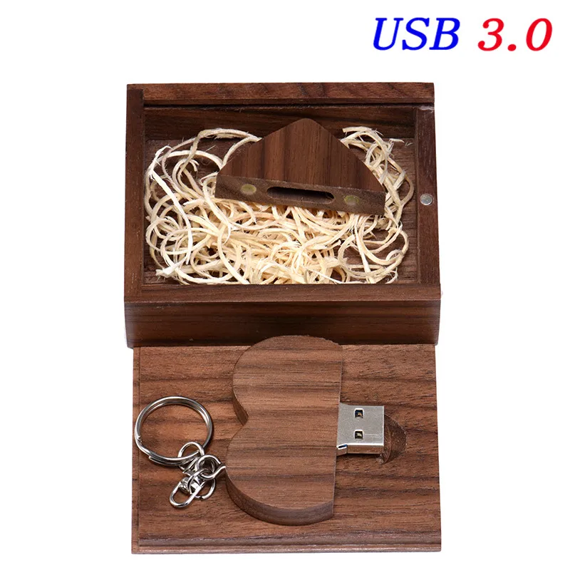 Walnut wood POWERONE USB 3,0(10 шт. бесплатный логотип) деревянная Любовь Сердце usb+ коробка USB флэш-накопитель 64 ГБ 16 ГБ 32 ГБ логотип клиента свадебный подарок - Цвет: Walnut wood